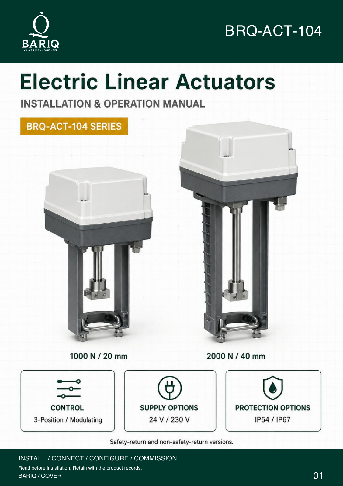 BARIQ BRQ-ACT-104 electric linear actuators — 1000 N and 2000 N versions