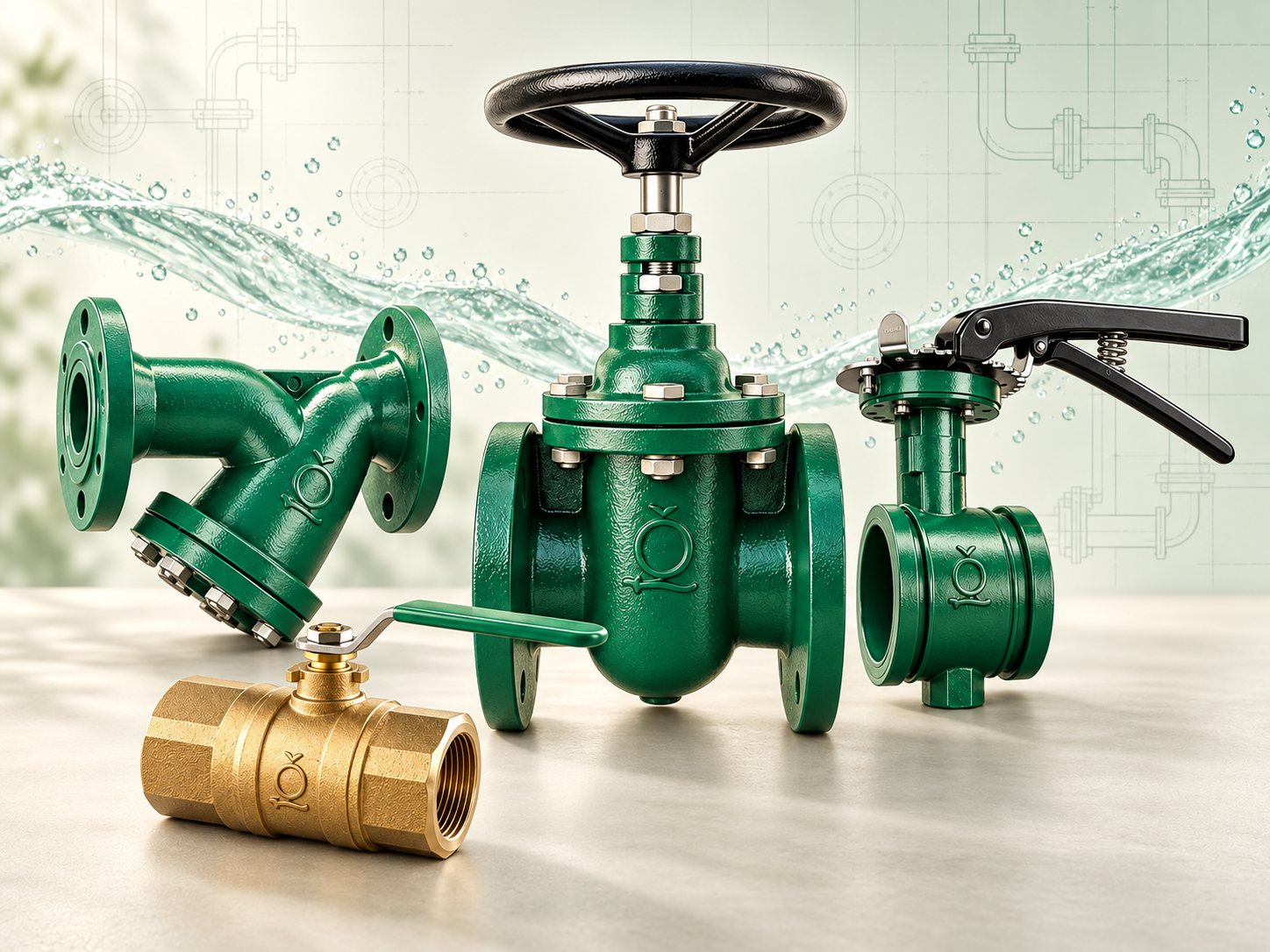 Water Control valve range including gate, strainer, ball and butterfly valves